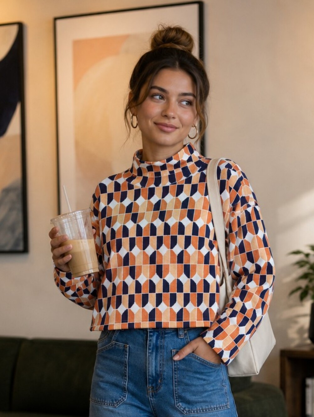 Maeve by Anthropologie The Carys Mock Neck Geometric Print Sweater Women's XSP